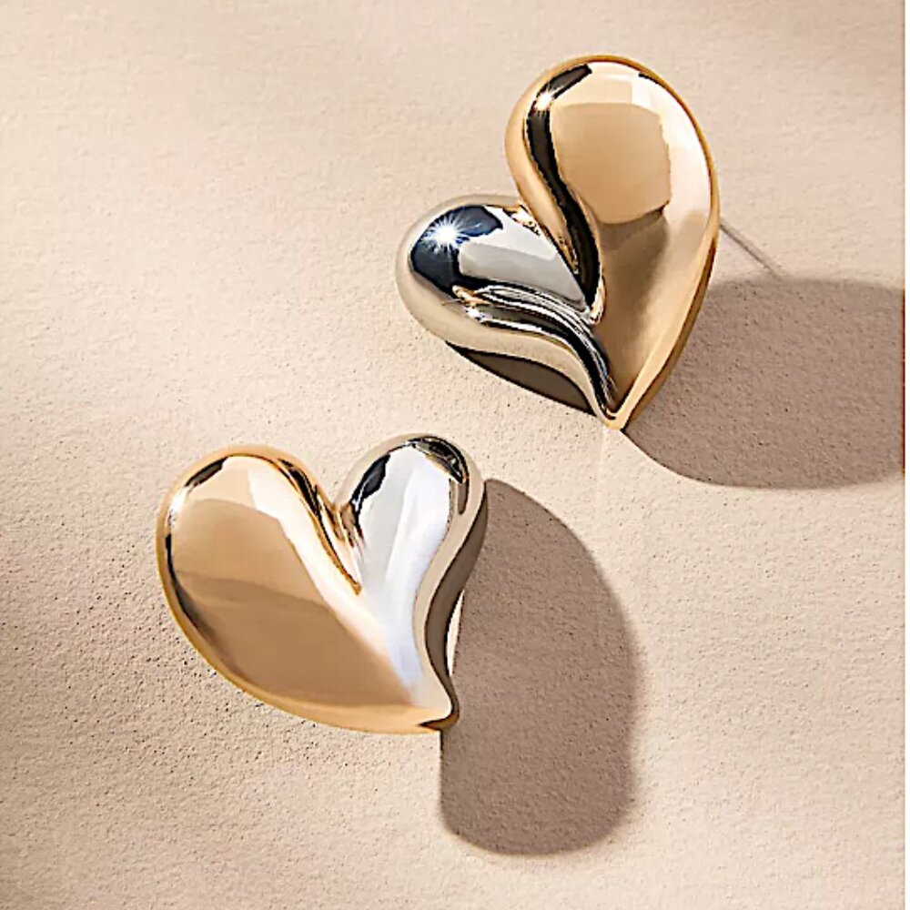 NEW~ Anthropologie Mixed Metal Heart Earrings